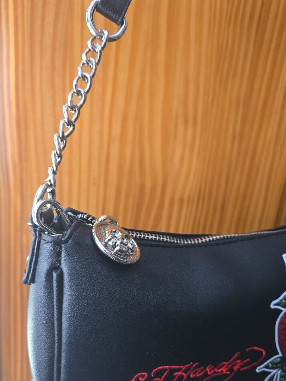 Ed Hardy Black Shoulder Bag with Sequin Design - Picture 3 of 8